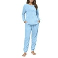 thumbnail image 2 of BLTIBY Fleece Pajama Sets for Women 2 Piece Crew Neck Fuzzy Long Sleeve Pants Loose Casual Sleepwear Outfits with Pockets Blue XXL, 2 of 6