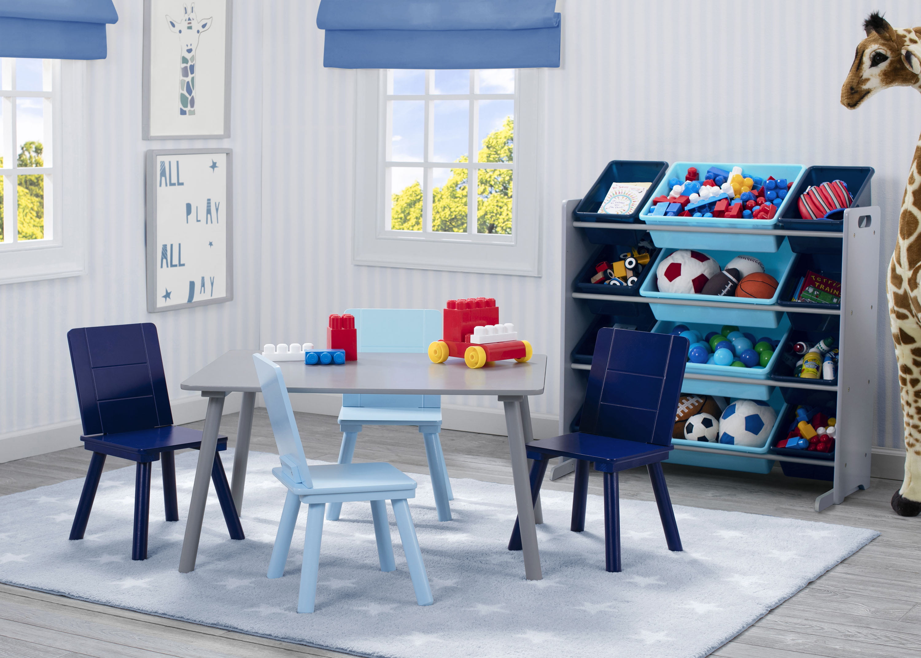 Delta Children Kids Toy Storage Organizer with 12 Plastic Bins, Grey/Blue