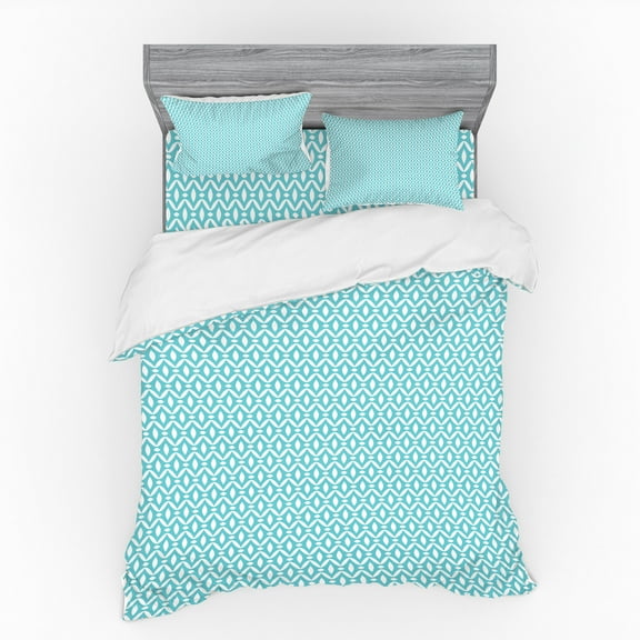 Ambesonne Abstract Bedding Set 4 Pcs, Ornamental Wavy Streaks, Queen, Seafoam and White