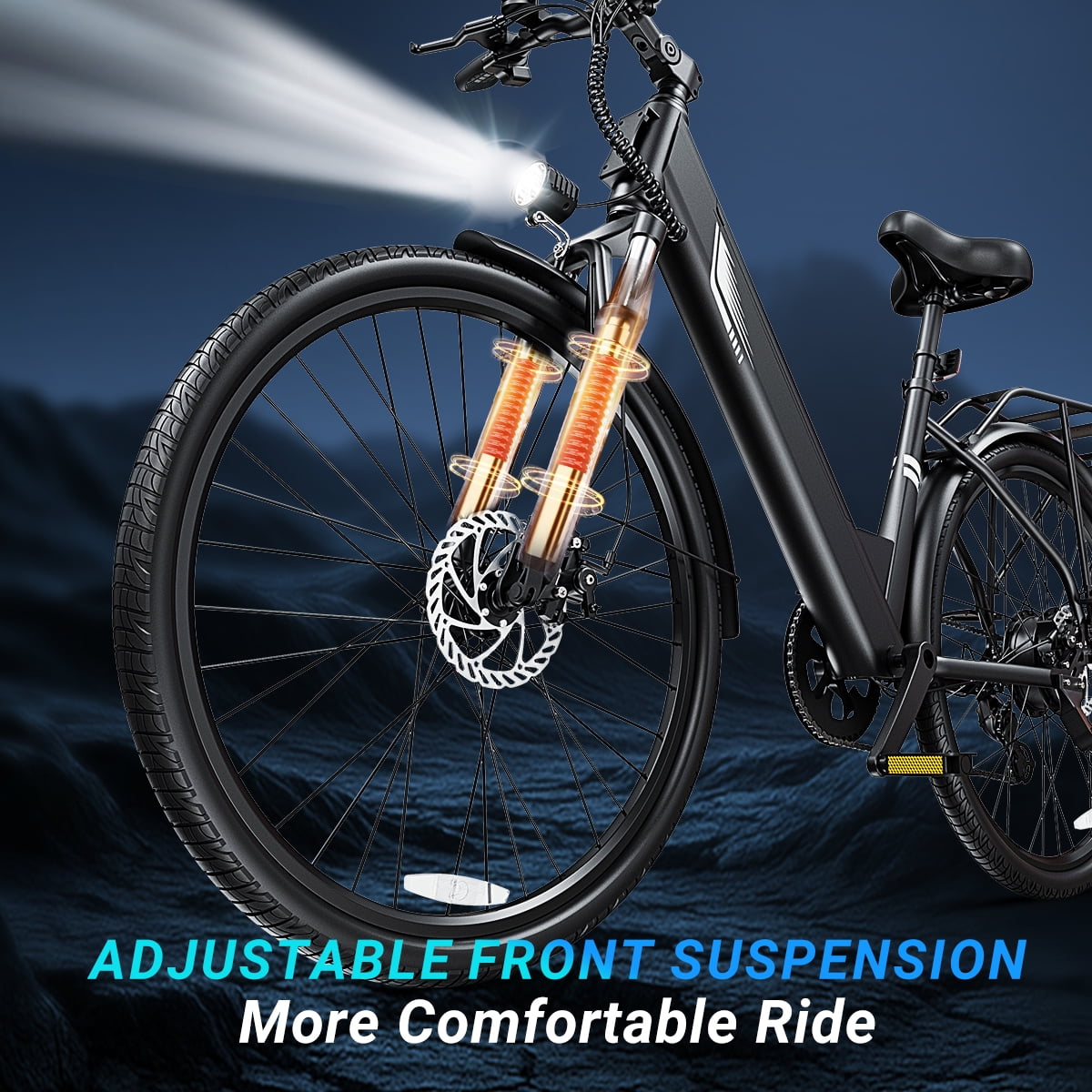 DYU C7L Electric Bike for Adults, 26" Peak 1000W Motor Ebike, 48V 10.4Ah Removable Battery, 45 Miles Max 20MPH, 7 Speed Electric Bicycle UL2849