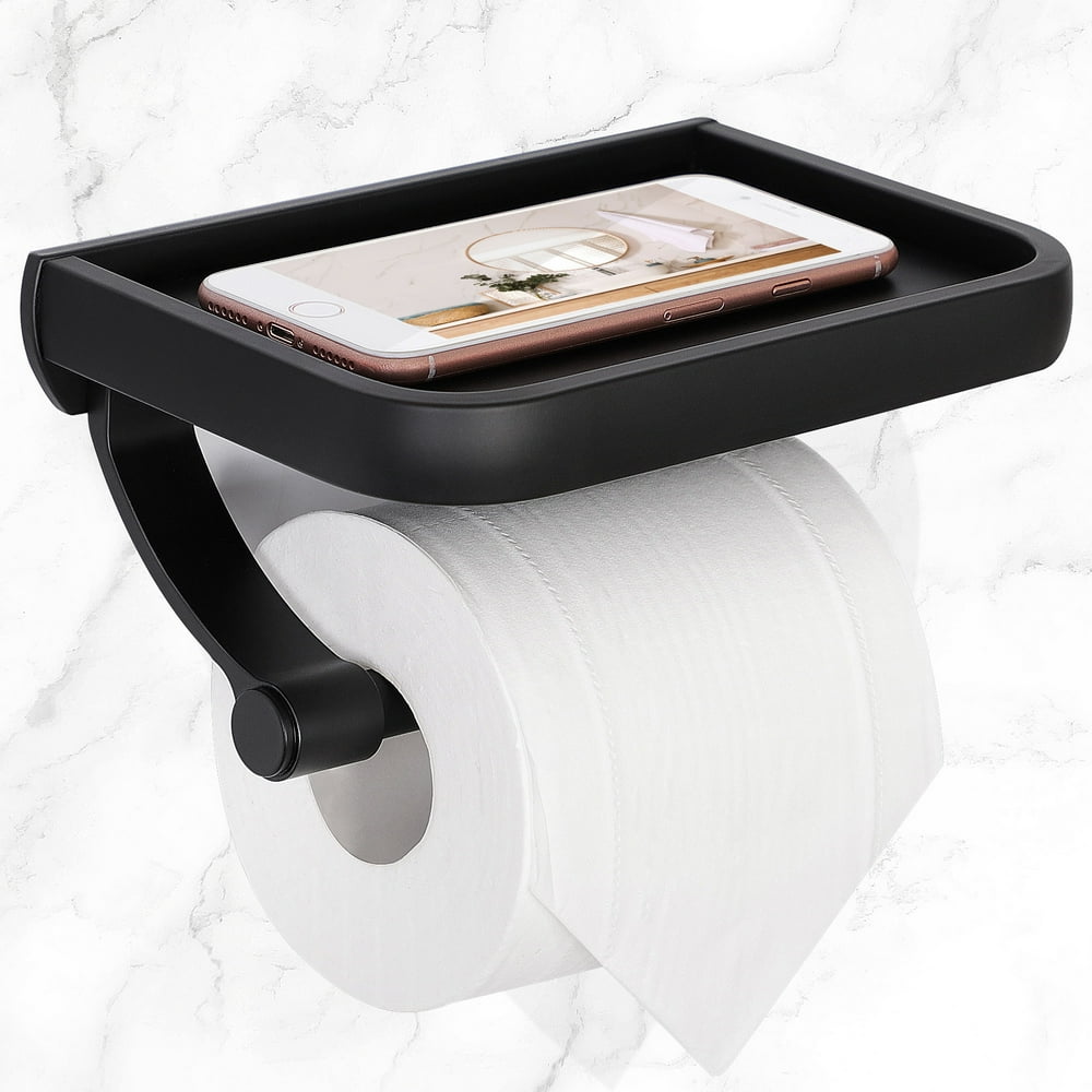 Uxcell Toilet Paper Holder with Phone Shelf Aluminum Alloy Black