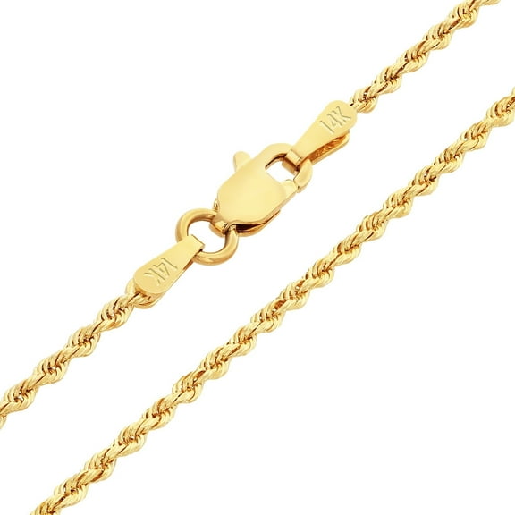 Nuragold 14k Real Yellow Gold 1.5mm Solid Rope Chain Diamond Cut Necklace (16"-30") Italian Jewelry for Men & Women