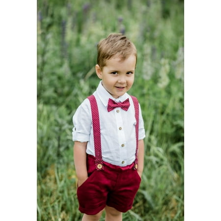 

Binpure Baby Boy Gentleman Outfits Button Shirt+Wave Point Suspender Shorts