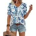thumbnail image 5 of Mifsaly Cotton Shirts for Women V Neck Short Sleeve Summer Tops Floral Print Elegant Business Blouses Loose Casual Vacation Office Work Tshirts 2026 Trendy Outfits, 5 of 6