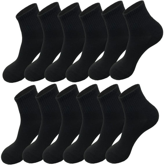 Men's High Quality Cotton Cushioned Black Ankle Crew Socks Size 9-13
