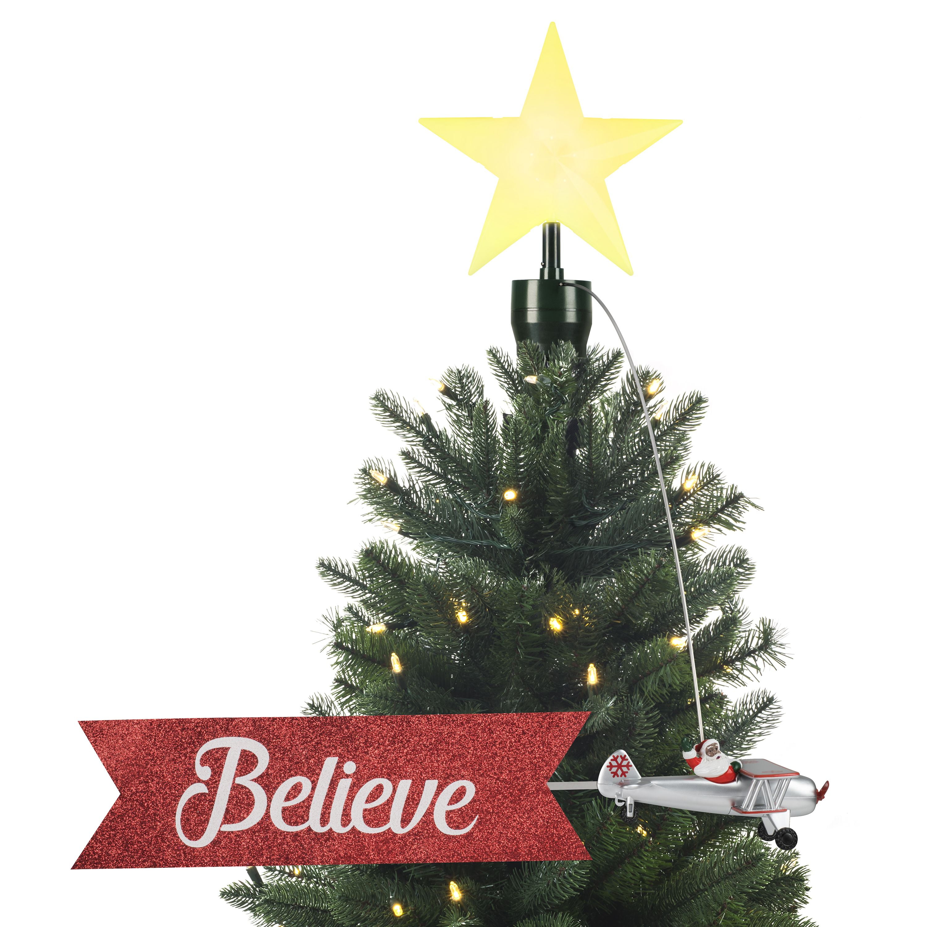 Mr. Christmas Santa’s Biplane Animated Tree Topper with Banner Black