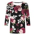 thumbnail image 4 of Birdeem Mode Femmes T-Shirt Imprimé Mi-Longueur Manches 3/4 Blouse Col Rond Hauts Décontractés, 4 of 12