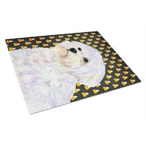 Caroline's Treasures Maltese Candy Corn Halloween Portrait Glass Cutting Board Large