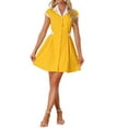 thumbnail image 1 of CAMISA DE VESTIR CON BOTONES PARA MUJER INSPIRE CHIC, CON SOLAPA EN MANGA CORTA, CINTURÓN, VESTIDOS DE TRABAJO, L Amarillo, 1 of 6