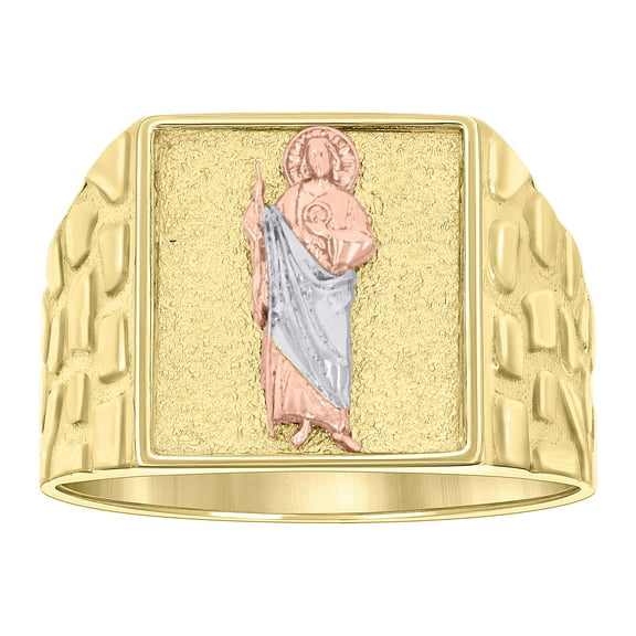 10k Tri-Color Gold Mens St. Jude Religious Square Head Nugget Ring