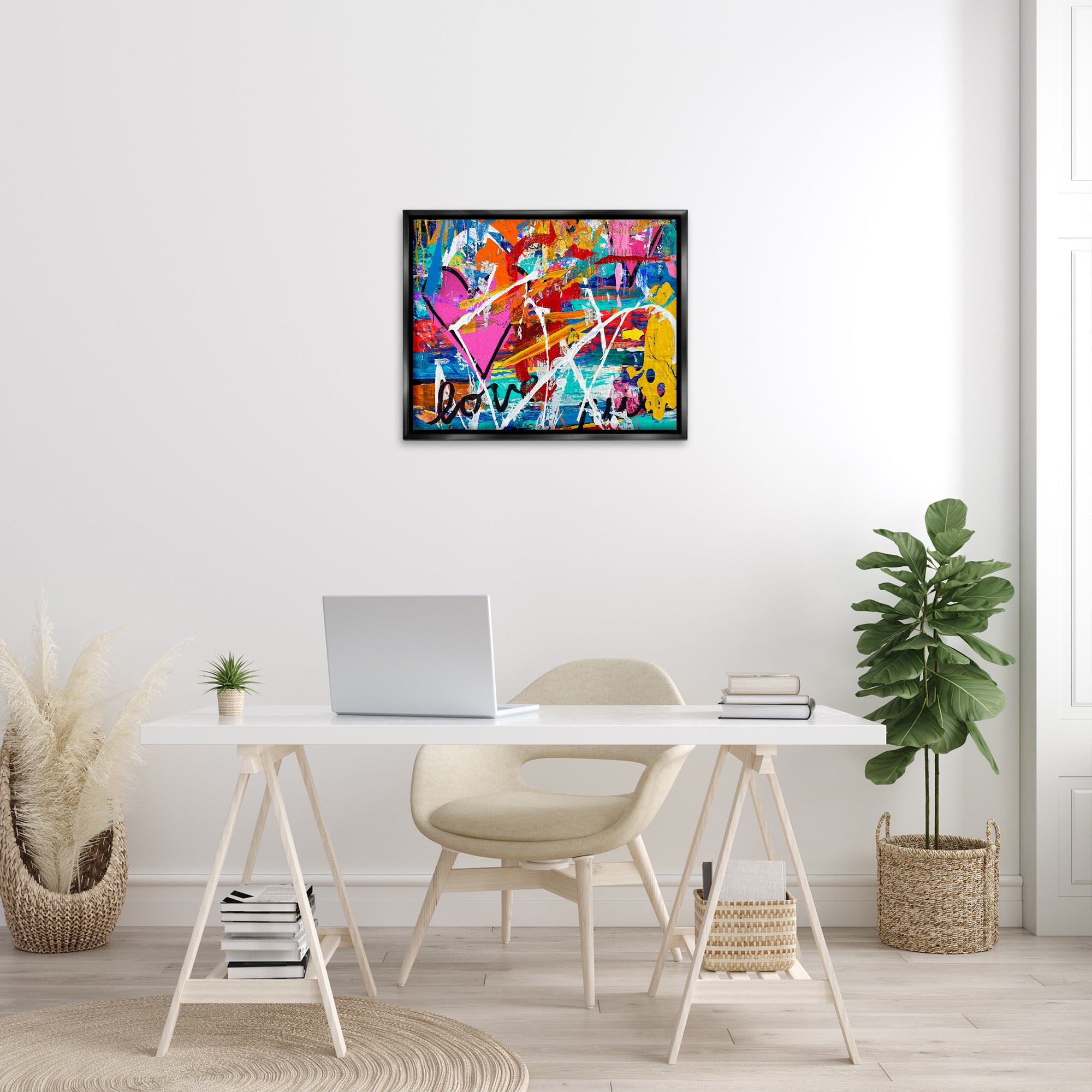 Stupell Industries Urban Heart Graffiti Collage Abstract Painting Black Floater Framed Canvas Art Print Wall Art, 31 x 25