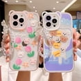 thumbnail image 4 of Compatible for iPhone 13 Pro Max 6.7 Inch Cute Clear Case, Cute Flowers Bear Pattern Phone Case with Lovely Strap Bracelet Chain for Women Girls Shockproof Back Cover - Beige (Tulip), 4 of 10
