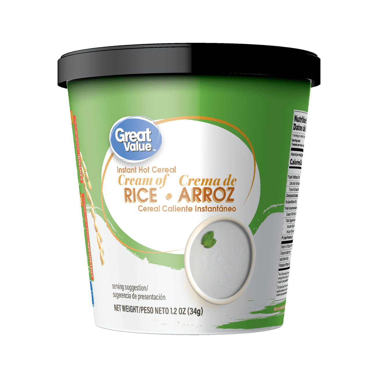 Great Value Instant Cream of Rice Hot Cereal, Microwaveable, 1.2 oz, Easy to Prepare