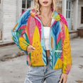 thumbnail image 3 of Jackets for Women Winter Coat Jackets Flannel Stand Collar Jacket(Vibrant Colorful Tropical Leaf Art,Size:S-4XL), 3 of 7