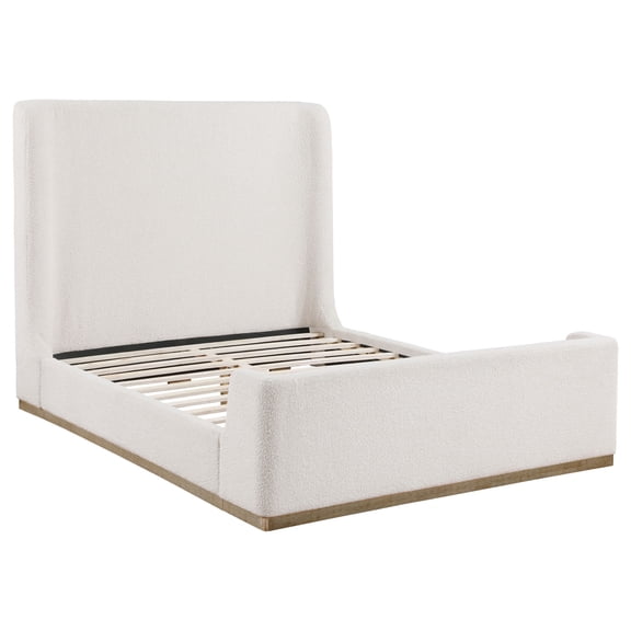 Ale Queen Size Platform Bed, Round Wingback Headboard, Ivory Upholstery