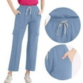 thumbnail image 4 of Women 2 Piece Solid Scrubs Set Loose Drawstring Pants Pocket Caregiver Short Sleeve V-Neck Blouses Nursing Uniform Set, 4 of 4