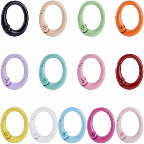 1 Box 26Pcs 13 Colors Spring Gate Rings Oval Ring Clip Bulk Metal Alloy Colorful Round Carabiner O Keychain Key Ring Snap Clips Buckle