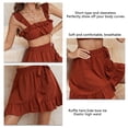 thumbnail image 5 of Women Sleeveless Top Skirt Set Ruffle Hem Side Bow Tie High Waist Summer 2 Piece Outfits Orange S, 5 of 6