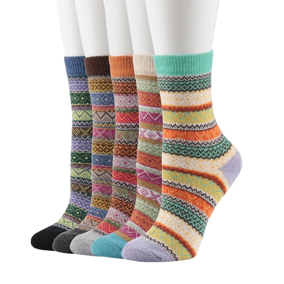OUNONA 5 Pairs Winter Wool Socks Unisex Warm Breathable Cozy Socks Assorted Colors for Men and Women