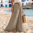 thumbnail image 6 of HAJWOH Women Boho Wide Leg Palazzo Pants, Elastic High Waist Flowy Crinkled Beach Trousers with Matching Belt & Pockets, Lightweight Summer Vacation Loose Fit Pants(Khaki,M), 6 of 6
