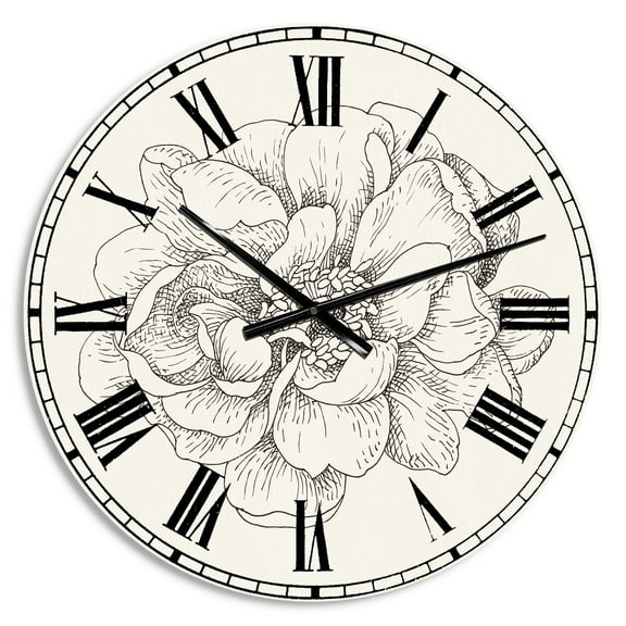 Design art 'Pen and Ink Florals IV' Farmhouse Wall Clock