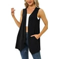 thumbnail image 3 of Uvplove Women's Summer Sleeveless Soft Knit Cardigan with Pockets High Low Drape Front Open Cardigan Blouse,Black,XLarge, 3 of 9