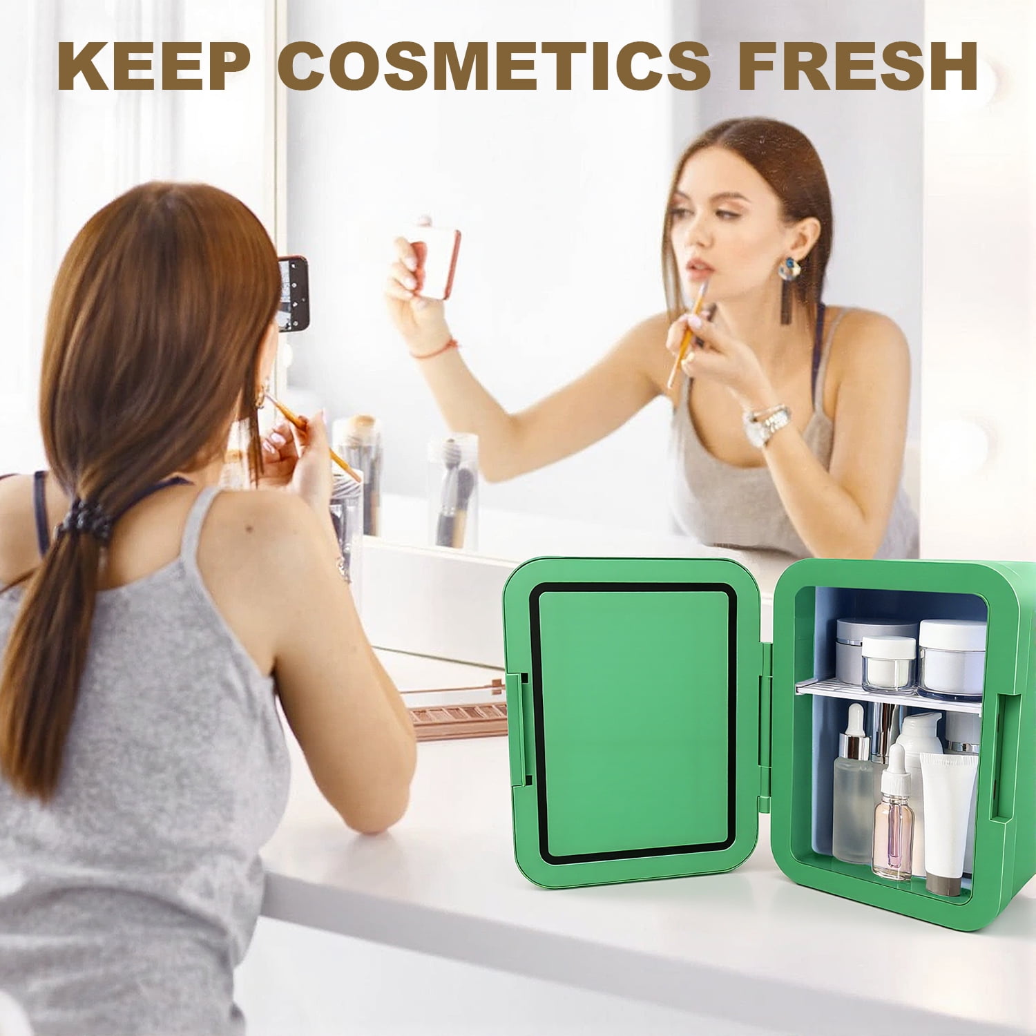 4L/6Can Mini Fridge, Retro Design ,Portable Skincare refrigerator, Small Cooler for Car & Home Use