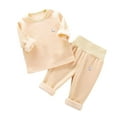 thumbnail image 3 of WRKEKC Newborn Baby Winter Cozy Outfits 2-Piece Fleece-Lined Solid Color Thickened Long-Sleeve Top and Elastic High-Waisted Pants Loungewear Set 0-12 Months, 3 of 4