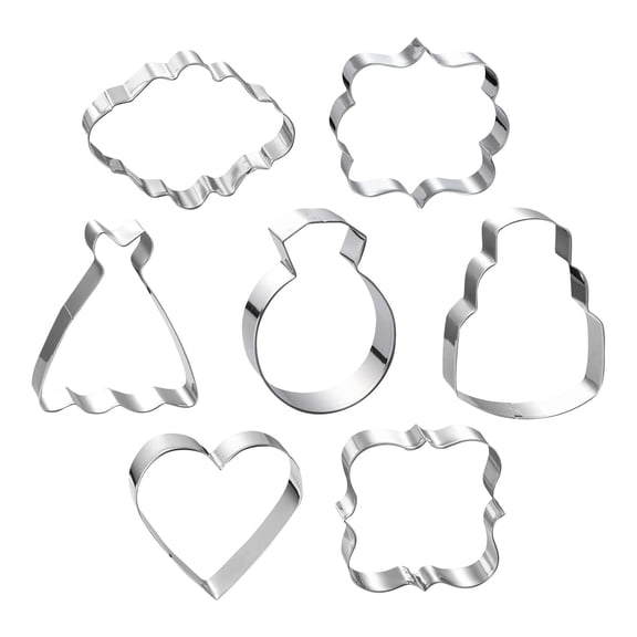 7-Piece Valentine's Day and Wedding Theme Baking Moulds Set, Heart and Love Designs, Plunger Cookie Cutters, Perfect for Home Bakers and Parties(silvery)