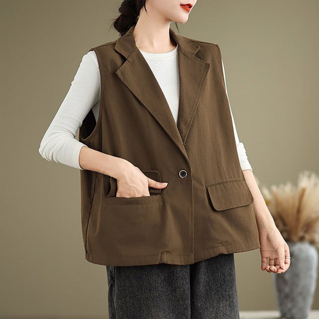 LOVZFMLL Cardigan pour Femmes Couleur Unie Sans Manches Col Rond Blouse Cardigan