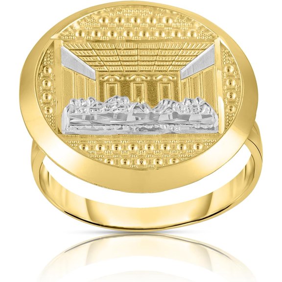 Floreo 10k Yellow Gold and White Gold Last Supper Flat Round Textured Ring