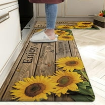 Sunflower Kitchen Rugs 0.4 Inch Thick Farmhouse Style Kitchen Decor Yellow Kitchen Mats, Non Skid Washable Anti Fatigue Kitchen Comfort Standing Mats for Floor 2 Pieces,17.3x28 17.3x47