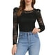 thumbnail image 1 of INSPIRAR CHIC Blusas de Encaje Floral Semitransparentes de Manga Larga con Volantes para Mujeres XL Negro Plateado, 1 of 6