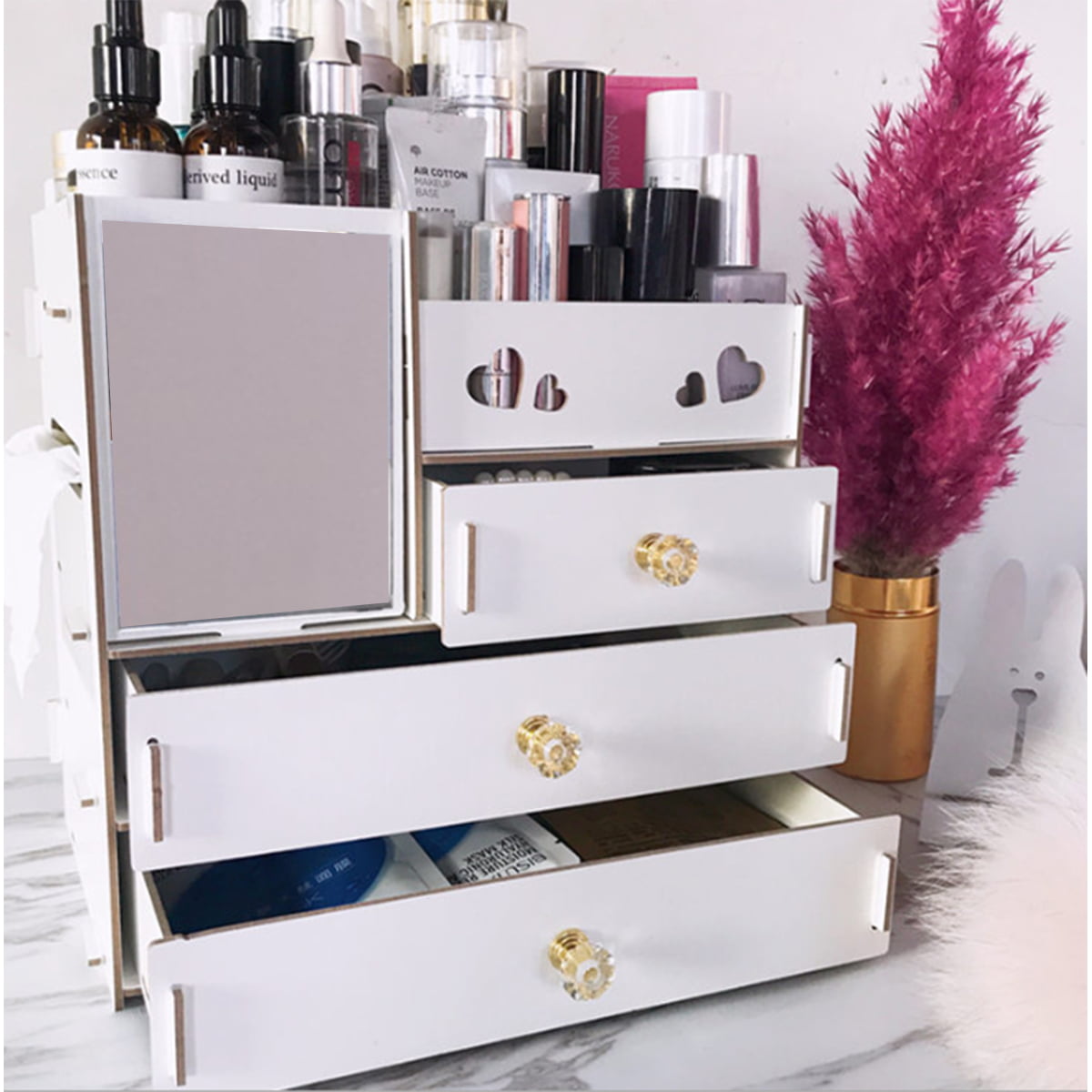 Wooden Desktop Storage Box, Multi-layer Makeup Organizer 