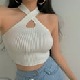 thumbnail image 2 of MESSUEN Halter Tank Top Criss Cross Halter Top Halter Crop Vest Crop Halter Strappy Tank Topsfemale Knitted Off Shoulder Crop for Women Summer Tops Women's Fashion White One Size, 2 of 4