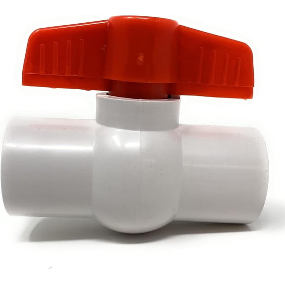 1" PVC Ball Valve Socket Schedule 40, 1" Slip [2912] Quarter-Turn T-Handle White Compact Water Shut-off Valve Inline PVC