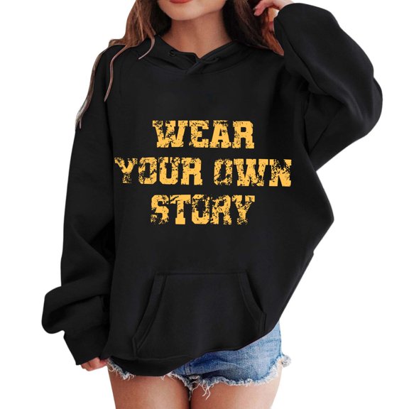 Hiijoy Unisex Kids Hoodie Letter Print Long Sleeve Sweatshirt for Boys Girls, Black, Sizes 3-10