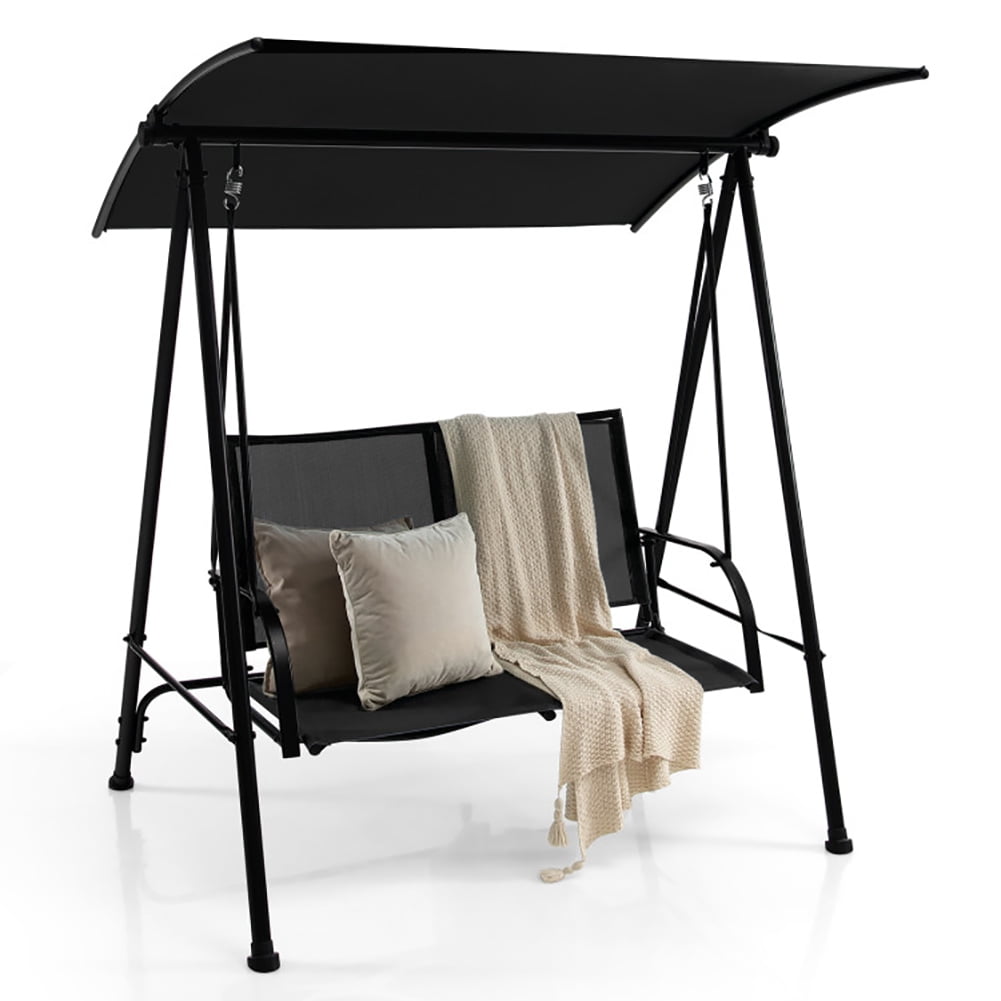 Aimee Lii 2-Seat Outdoor Canopy Swing with Comfortable Fabric Seat and Heavy-duty Metal Frame, Outdoor Swing for Adults, Black