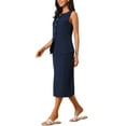 thumbnail image 4 of Women's Summer 2 Piece Suit Skirt Set Business Work Set Button Down Sleeveless Vest Blazer and Pencil Skirt S Dark Blue, 4 of 6