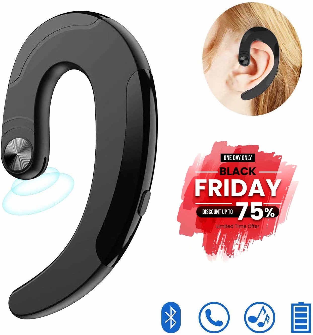 Wireless Bluetooth Earbud Sport Earphone Single Ear Hook Bluetooth