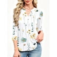 thumbnail image 4 of VDJ Womens Blouses Dressy Casual Tunic Tops Summer Fall 3/4 Sleeve Length V Neck Business Work Floral White Tops Size M, 4 of 7