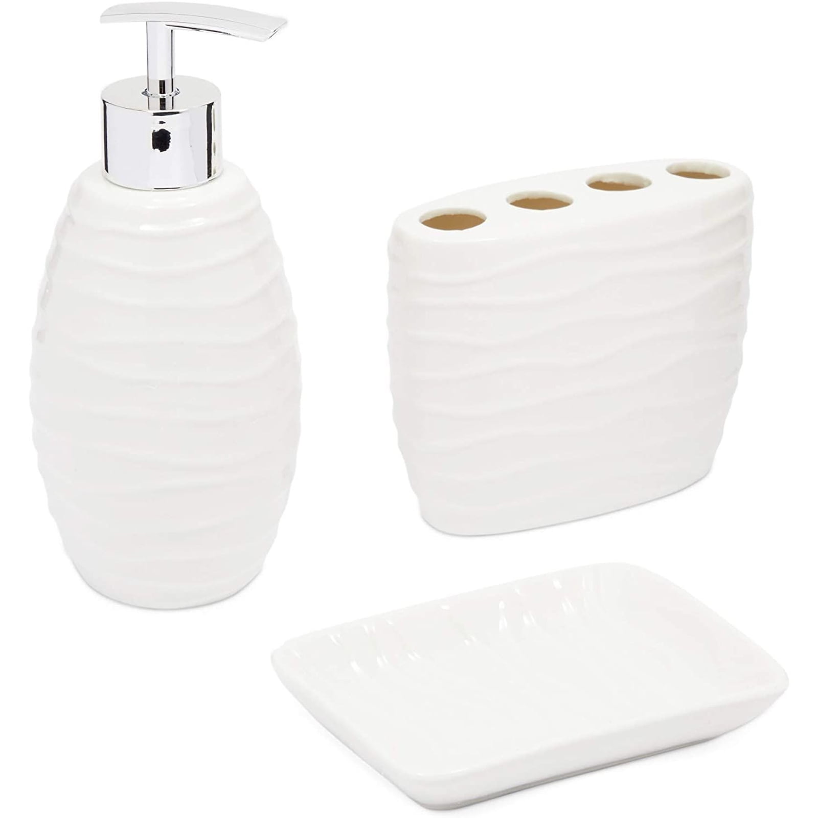 Dish and Toothbrush Holder Soap Dispenser 3 Piece Bathroom Accessories Set 