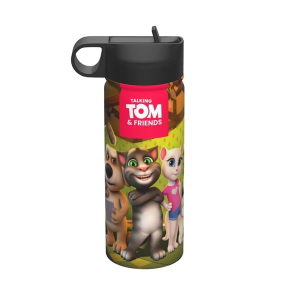 Talking Tom Kids Insulated Water Bottle With Straw - 18 Oz Stainless Steel Double Wall Vacuum Cup, Leakproof, Bpa Free, Suitable For Boys And Girls