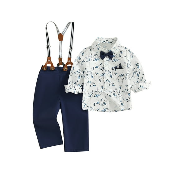 BemeyourBBs Boy Fall Sets Long Sleeve Lapel Button Up Floral Tops Suspender Pants