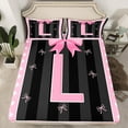 thumbnail image 2 of Manfei Personalized Letter L Bed Sheets Twin,Monogrammed Theme Bedding Twin Size,Cartoon Bow Bowknot Sheet Set Twin,Ultra Soft Bedroom Decor,3-Piece, 2 of 7