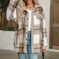 thumbnail image 5 of Baberdicy Women's Plaid Lapel Jacket, Casual Contrast Color Fleece Lined Fall Winter Coat , Plaid Fleece Shacket, Corduroy-Collar Jacket, Fall Flannel Coat Beige L, 5 of 5