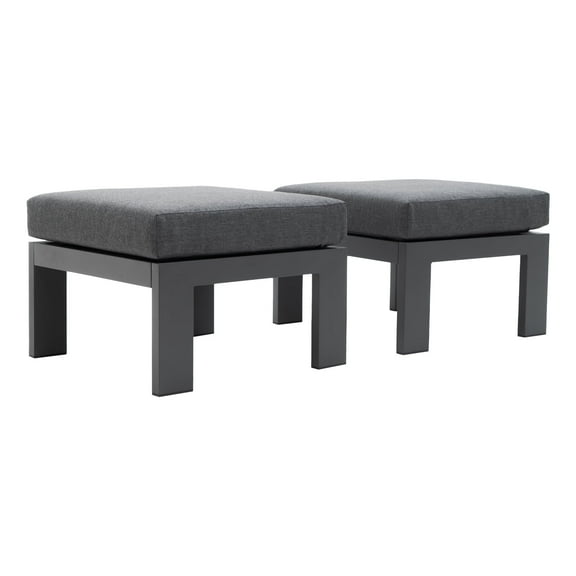2 Pieces Outdoor Patio Ottomans Aluminum Outdoor Patio Footstool All Weather Outdoor Footrest,Grey