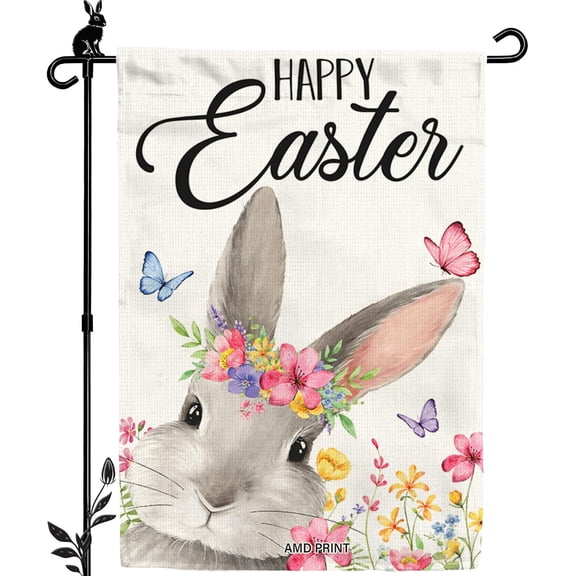 Double-Sided Burlap Easter Bunny Flag 12x18 Inch Happy Easter March Spring Porch Yard Decor AMD PRINT