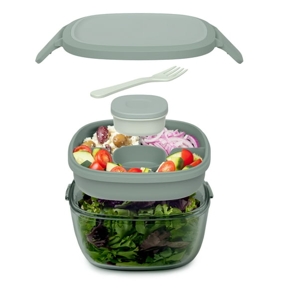 Bentgo Glass All-in-One Glass Salad Container (Tinted Glass) - Soft Khaki