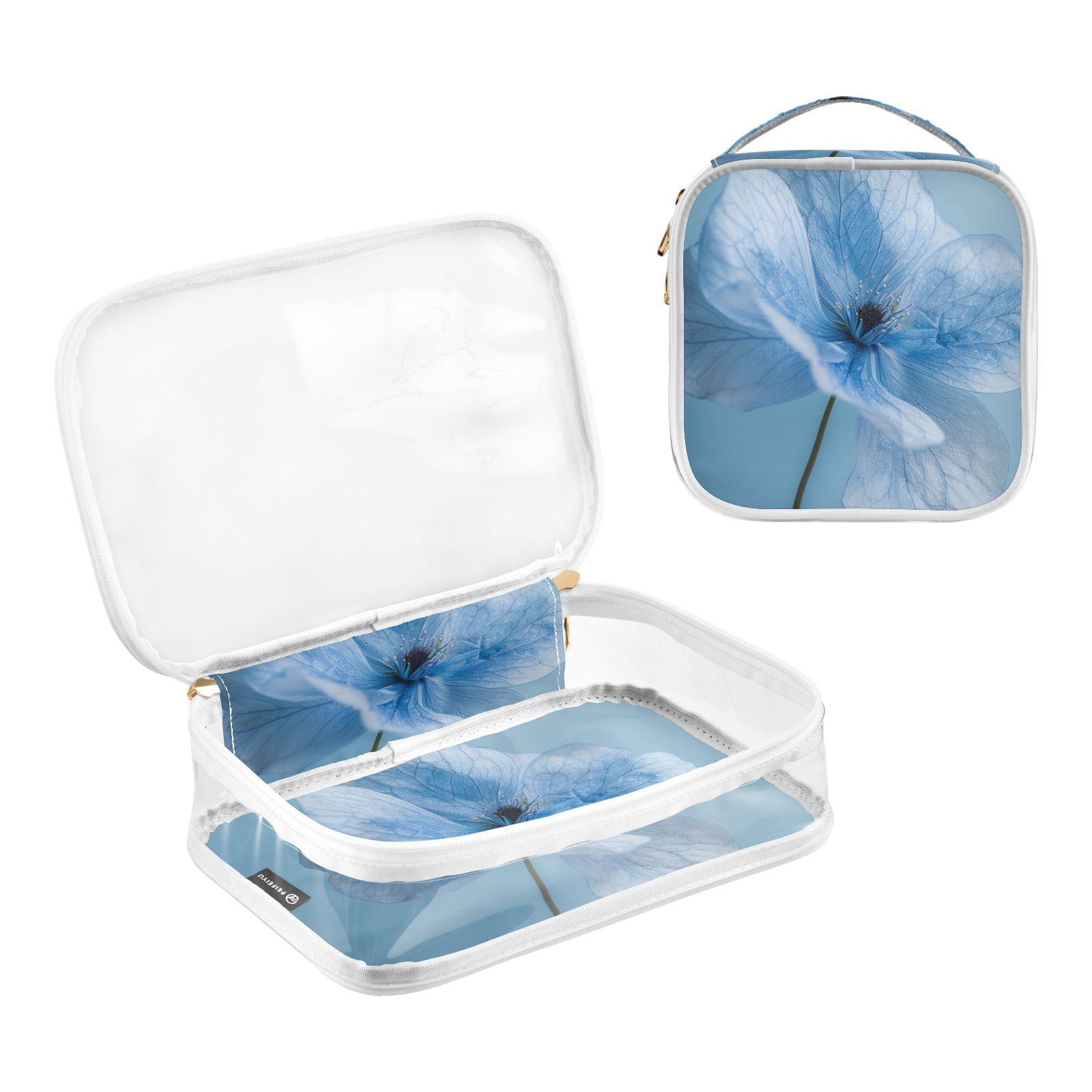 Clear Makeup Bags with Handle Large Opening 2 Pack Set Toiletry Bag Quart Size Bag, for Women Man Traveling Travel Essentials, Toiletries and Other. Blue Floral